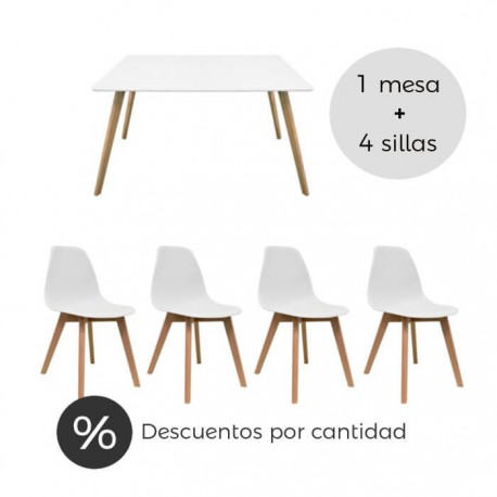 Conjunto nórdico mesa comedor y sillas blanco